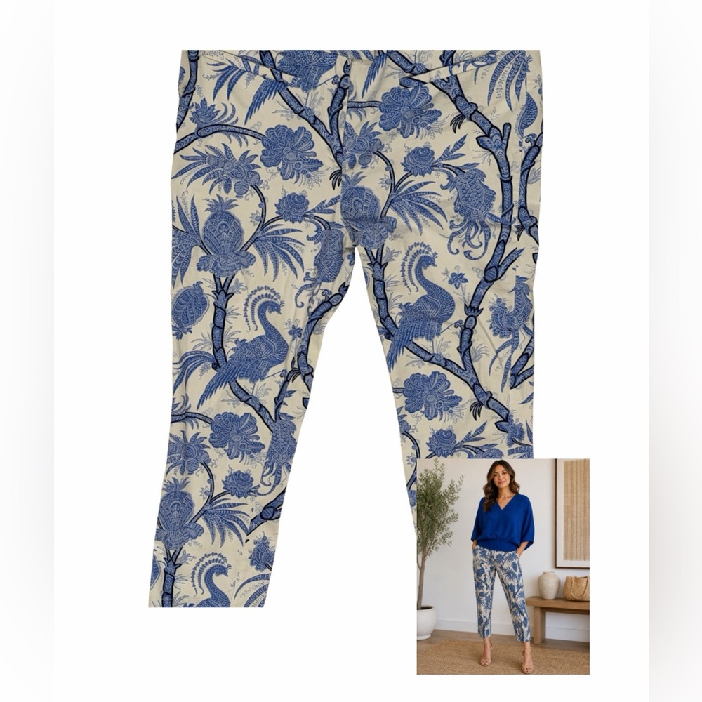 PATTY KIM Blue White St. Tropez Floral Cropped Pants Size 8 (EUC)